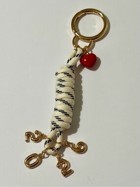 Grad Bubble Letter Bag/Key Charm In Gold And Red Enamel